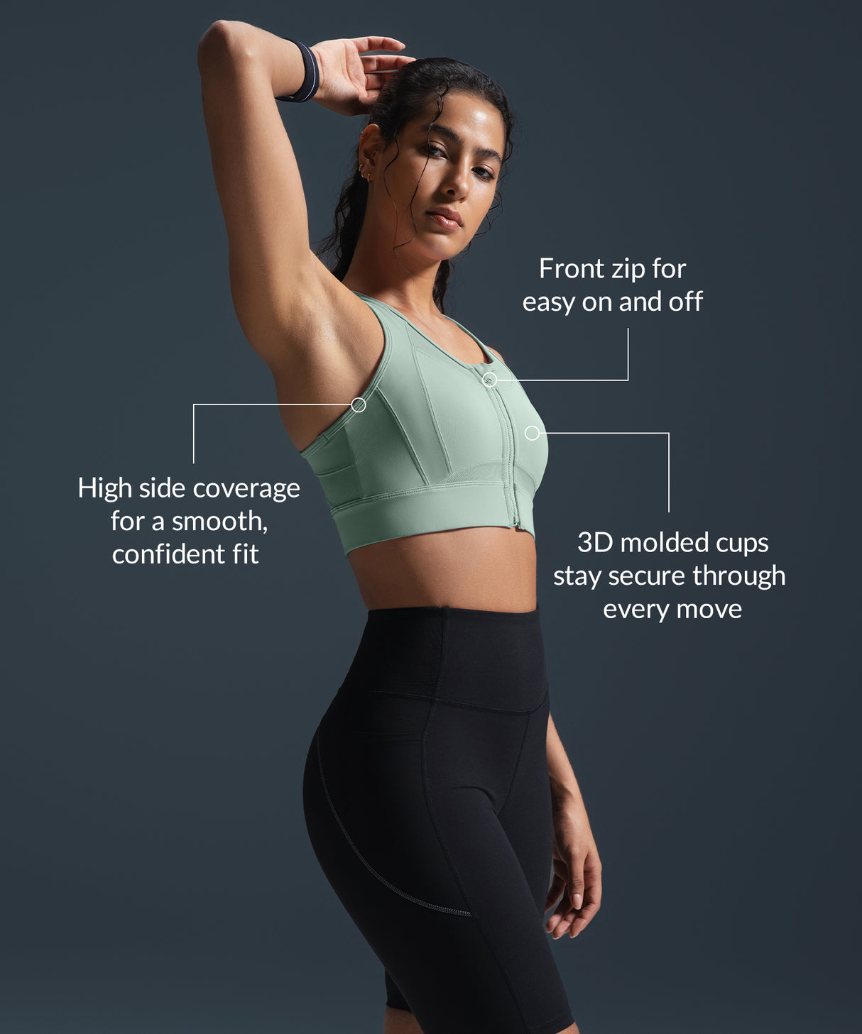 Sculpt Zip Mesh Racerback Padded Running Bra | Women's High Support Sports Bra