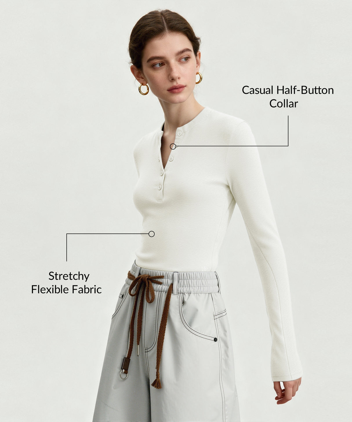 Camicia casual a maniche lunghe con colletto a mezzo bottone Anywhere | T-shirt a maniche lunghe da donna