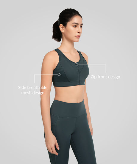 Power Plaid Mesh Stitch-featured Running Bra | Women's High Support Sports Bra