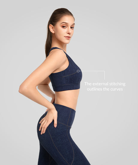 Anywhere Faux denim Fashion Running BH | Sport-BH med högt stöd för kvinnor