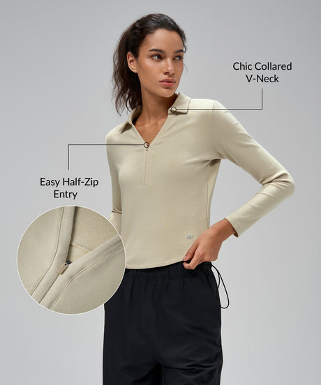 Anywhere Brushed Half-Zip Long Sleeve Crop Top | Women's Long Sleeve T-shirt