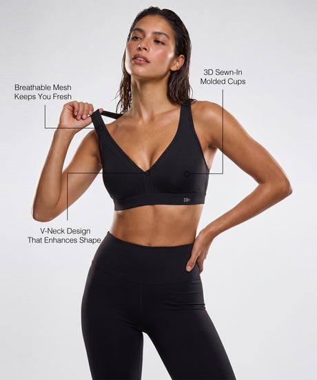 Power V-Neck Cross Back Padded Running Bra | Women's High Support Sports Bra