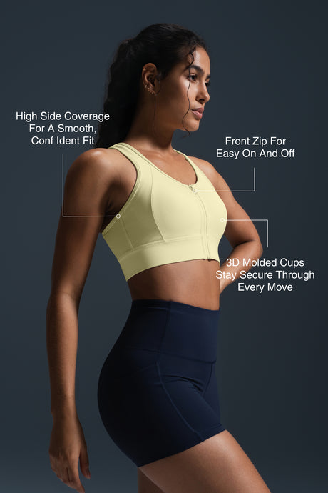Reggiseno da corsa imbottito con zip frontale Enfold Racerback | Reggiseno sportivo ad alto sostegno da donna