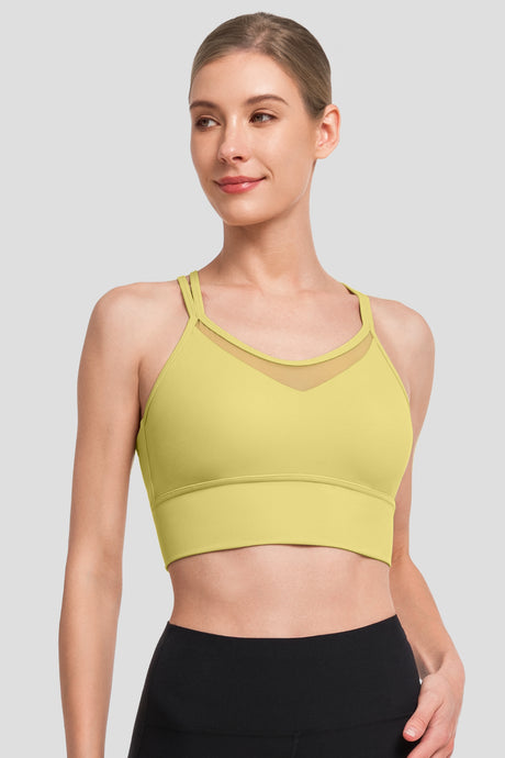 Shift™ Longline Mesh Strappy Padded Yoga Bra | Women's Light Support Sports Bra
