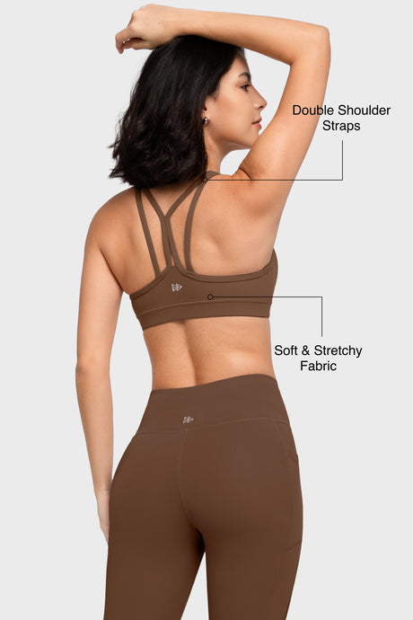 Gepolsterter Yoga-BH mit Shift-U-Ausschnitt und doppelten Trägern | Leicht stützender Sport-BH für Damen