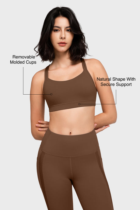 Gepolsterter Yoga-BH mit Shift-U-Ausschnitt und doppelten Trägern | Leicht stützender Sport-BH für Damen