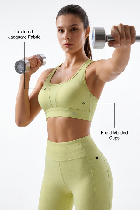 Yellow Racerback Mesh Full Coverage Running Bra | Medium-Impact Support Best For Running, HIIT, Yoga & Training
