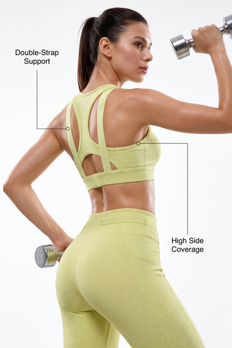 Yellow Racerback Mesh Full Coverage Running Bra | Medium-Impact Support Best For Running, HIIT, Yoga & Training
