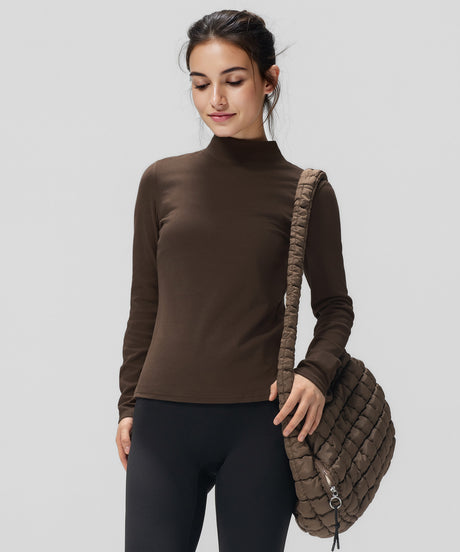 Anywhere Cozy Stretch Mock Neck Long Sleeve Tee | Women's Long Sleeve T-shirt