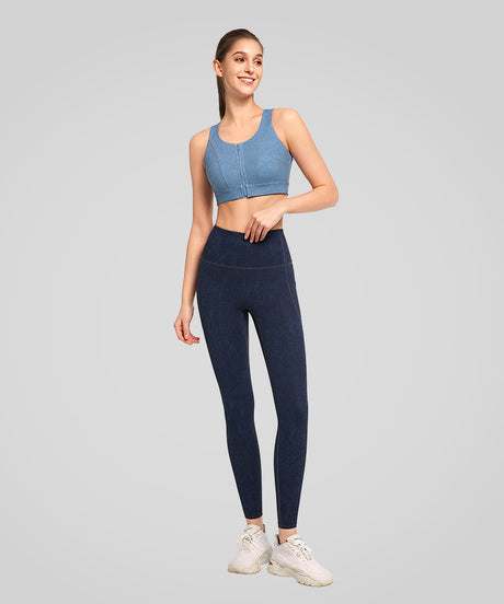 Anywhere Faux denim Fashion Running Bra | Women's High Support Sports Bra