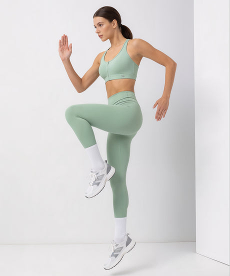 Shift Front Zip Sewn-in Pads Racerback Running Bra | Women's High Support Sports Bra