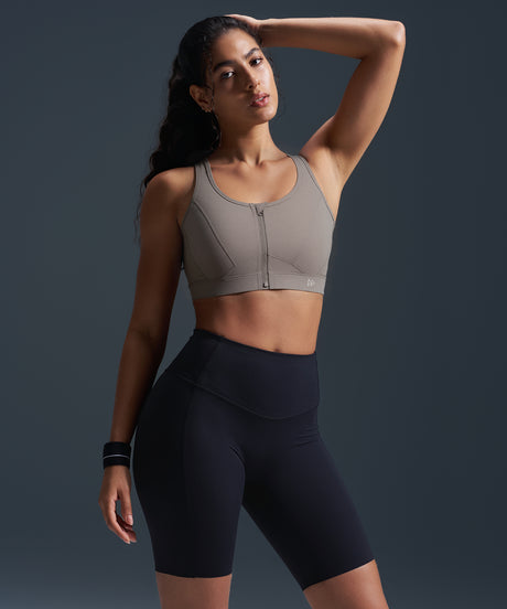 Enfold Zip Front Mesh Racerback Vadderad Löpar-BH | Sport-BH med Högt Stöd för Damer