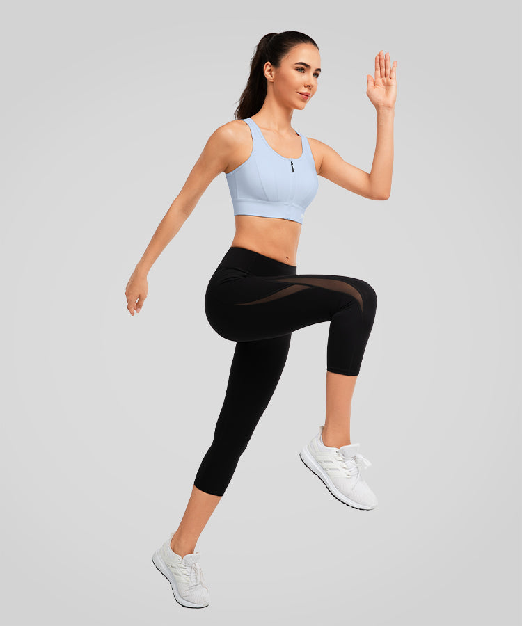 Echo Front Zip Perforated Solid Padded Running Bra | Women's High Support Sports Bra