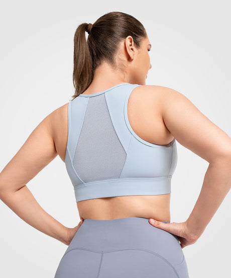 Echo Jacquard Mesh Zip Front Padded Running Bra | Women's High Support Sports Bra