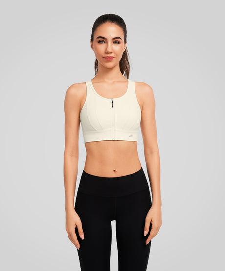 Echo Front Zip Perforated Solid Padded Running Bra | Women's High Support Sports Bra