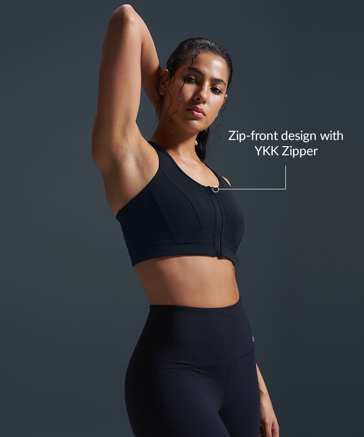 Enfold Zip Front Mesh Racerback Padded Running Bra | Women's High Enfold Zip Front Mesh Racerback Padded Running Bra | Women's High