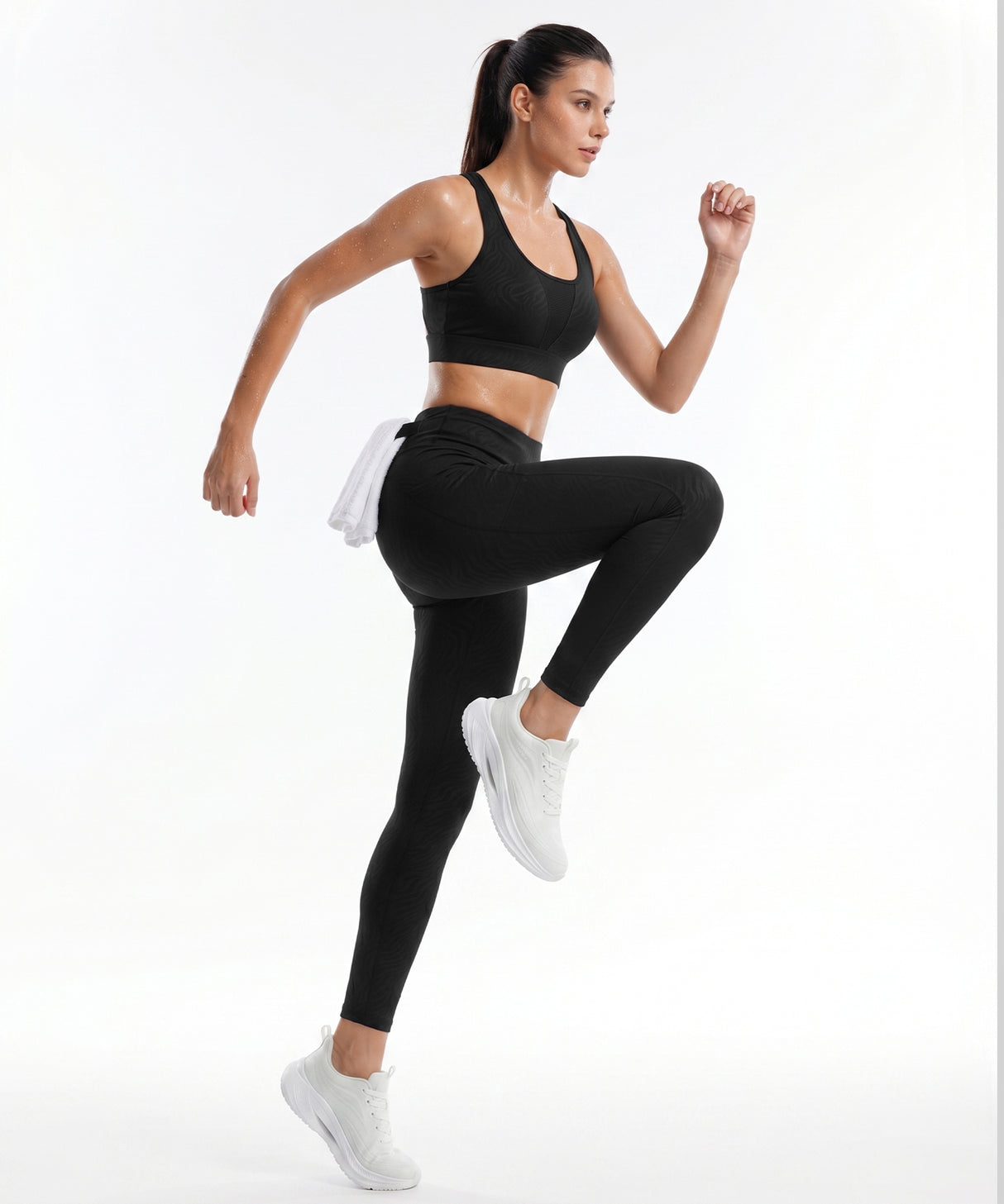 Black Textured High Impact Leggings With Pockets 25inches | High-Impact Support Best For Running, HIIT & Training