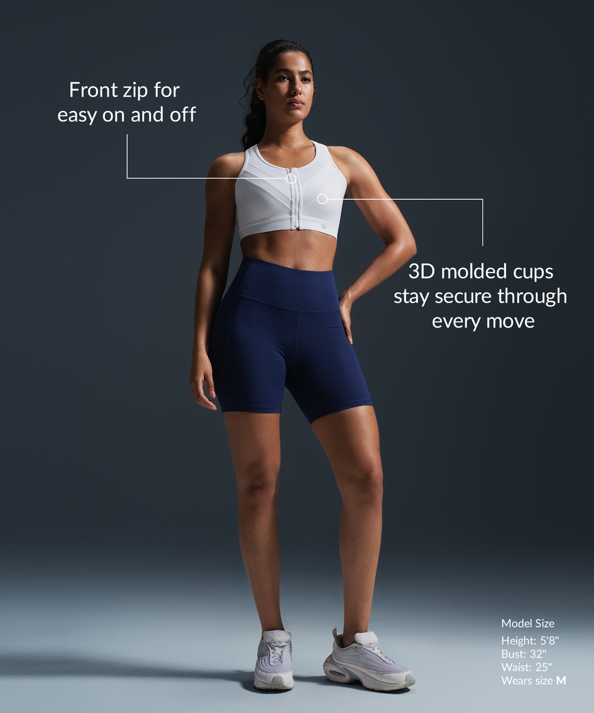Sujetador para correr acolchado de malla con cremallera Enfold | Sujetador deportivo de alta sujeción para mujer