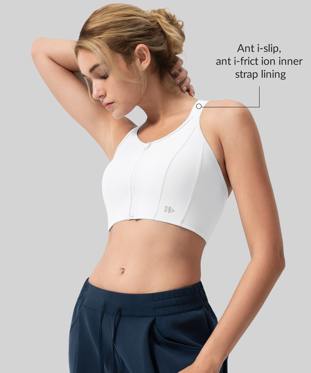 Sujetador deportivo largo ajustable con cremallera frontal Power Zip | Sujetador deportivo de alta sujeción para mujer