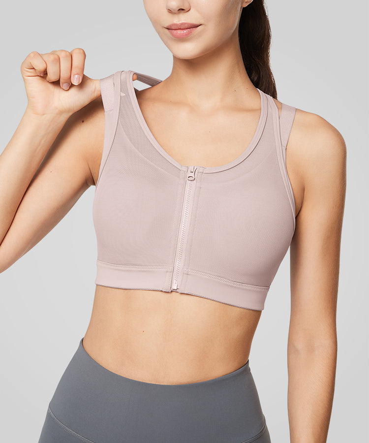 Power Zip Front Mesh Padded Running Bra | Damen Sport-BH mit starkem Halt