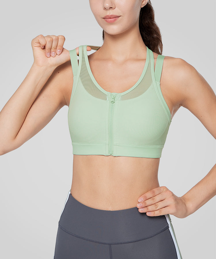 Power Zip Front Mesh Padded Running Bra | Damen Sport-BH mit starkem Halt