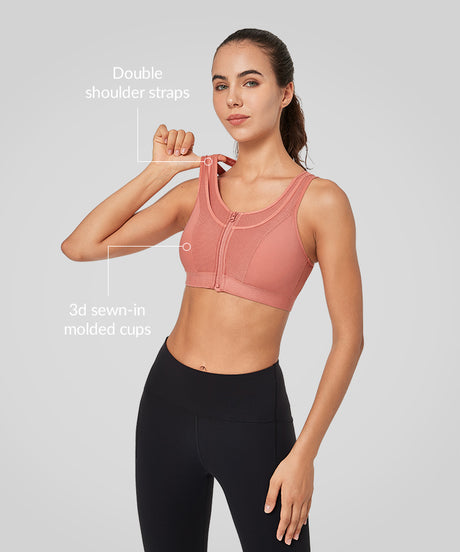 Enfold Zip Mesh Racerback Vadderad Löpar-BH | Sport-BH med Högt Stöd för Damer