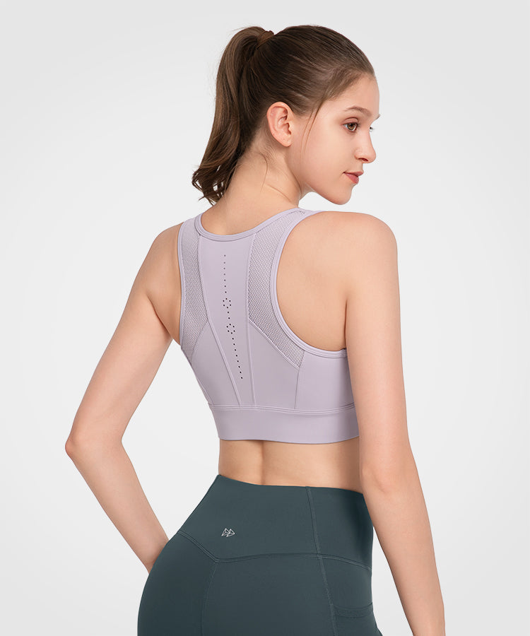 Sujetador deportivo Echo con cremallera frontal, transpirable, acolchado y perforado | Sujetador deportivo de alta sujeción para mujer