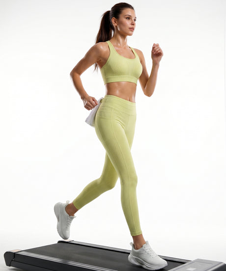 Yellow Textured High Impact Leggings With Pockets 25inches | High-Impact Support Best For Running, HIIT & Training