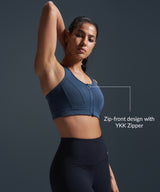 Enfold Zip Front Mesh Racerback Padded Running Bra | Women's High Support Sports Bra