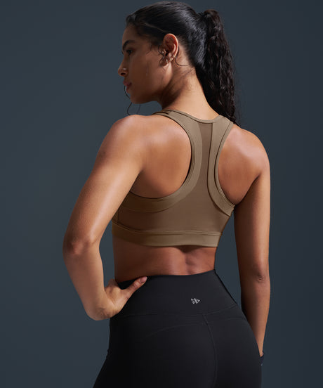 Enfold Zip Front Mesh Racerback Vadderad Löpar-BH | Sport-BH med Högt Stöd för Damer
