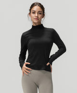 Anywhere Cozy Stretchig Mock Neck Långärmad T-shirt | Långärmad T-shirt för kvinnor