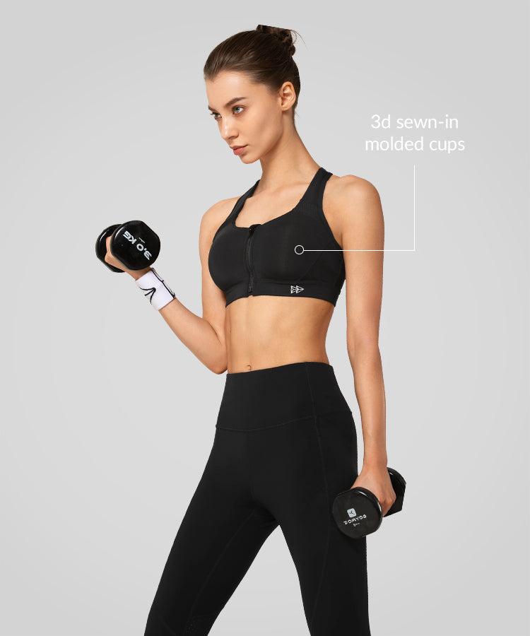 Reggiseno da corsa imbottito con cerniera frontale Enfold | Reggiseno sportivo ad alto sostegno da donna