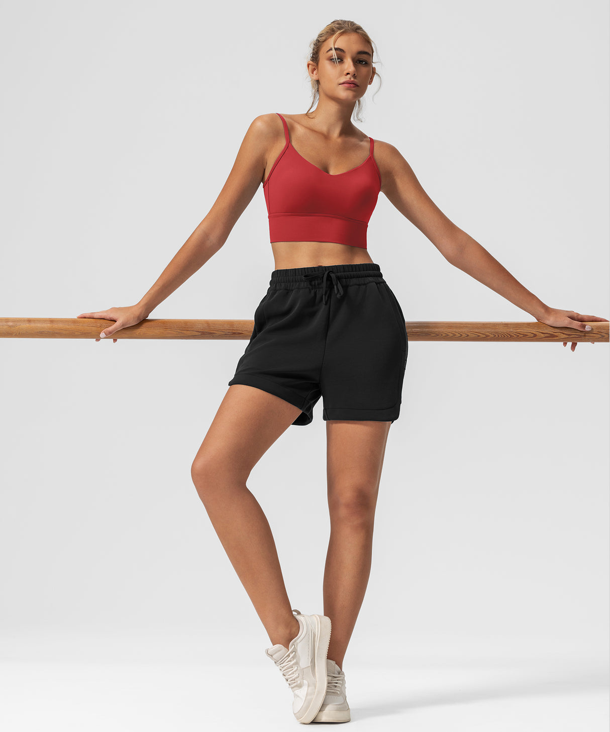 Echo V-Neck Ribbed Padded Yoga Bra | Women's Light Support Sports Bra