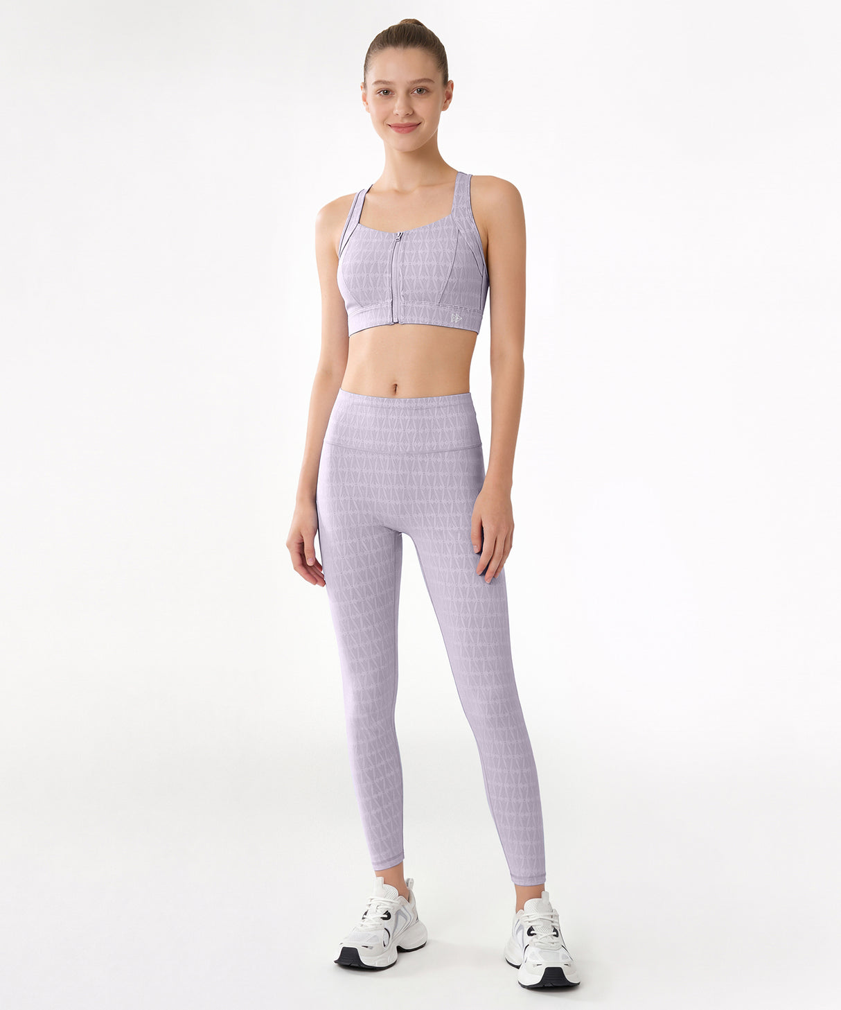 Power Zip Front Jacquard Pattern Crisscross Full Coverage Running Bra| Women's High Support Sports Bra