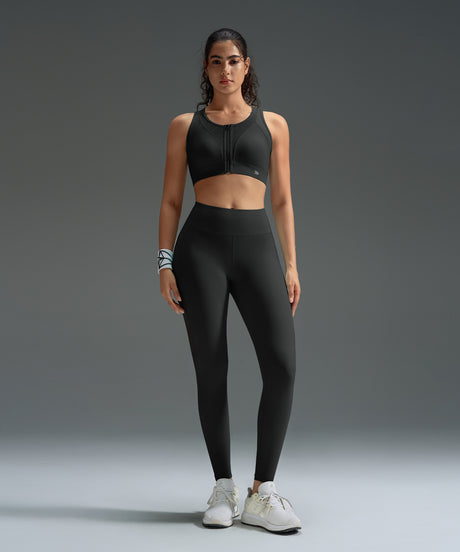 Sujetador deportivo de malla con espalda nadadora y cremallera frontal Power Zip Stripe | Sujetador deportivo de alta sujeción para mujer
