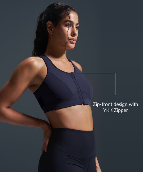 Enfold Zip Front Breathable Racerback High Impact Running Bra | Women's High Support Sports Bra