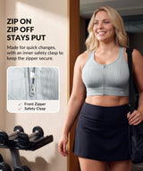 Power Zip Front Stripe Pattern Running Bra | Women's High Support Sports Bra