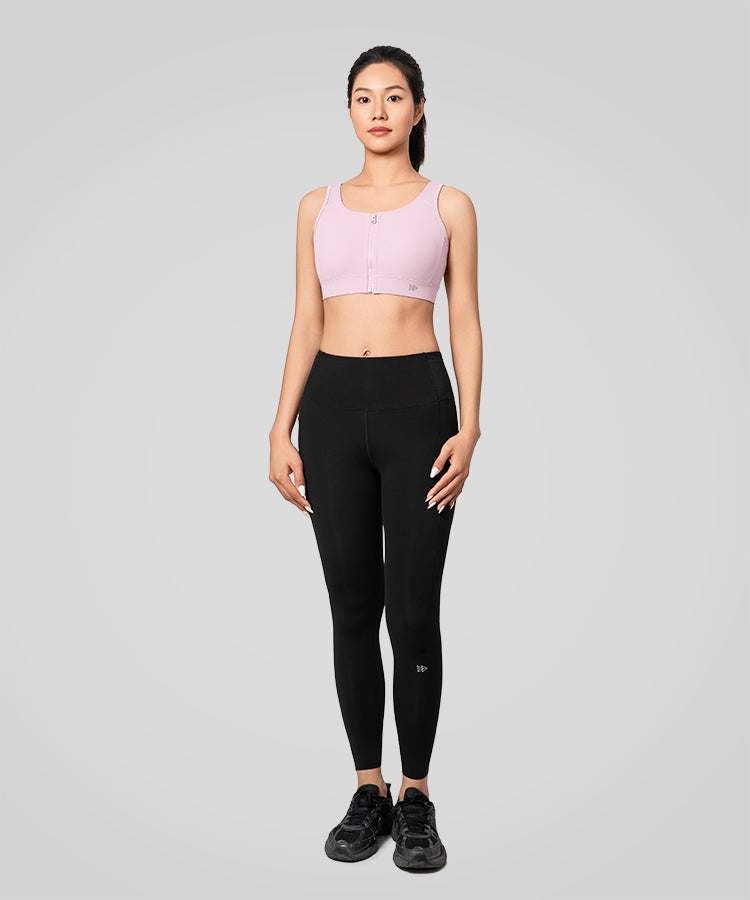 Power Zip Front Wide Straps Sports Bra | Women's High Support Sports Bra