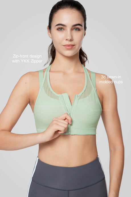 Löpar-bh med Power Zip och mesh framtill | Sport-bh med högt stöd för kvinnor