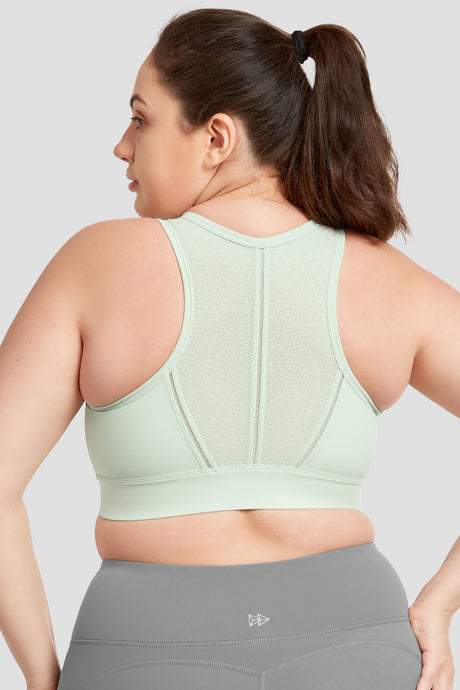 Echo™ Jacquard Perforated Zip Front Padded Running Bra | Women's High Support Sports Bra