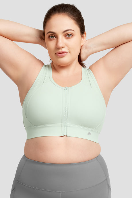 Echo™ Jacquard Perforated Zip Front Padded Running Bra | Women's High Support Sports Bra