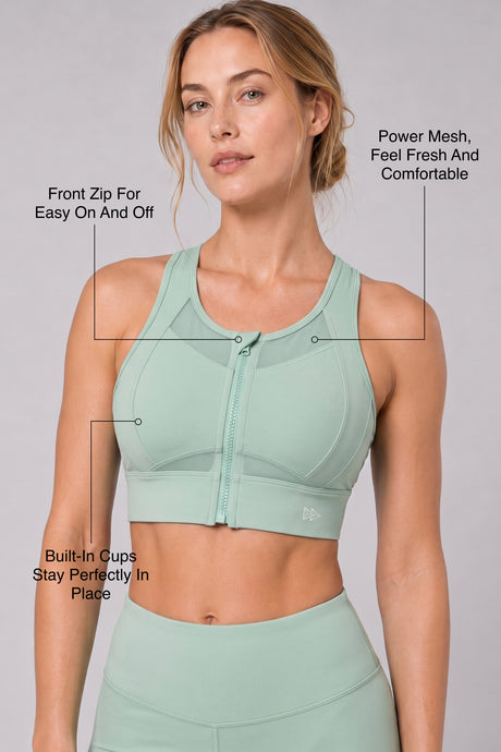 Sculpt Zip Mesh Racerback gepolsterter Lauf-BH | Damen-Sport-BH mit starkem Halt