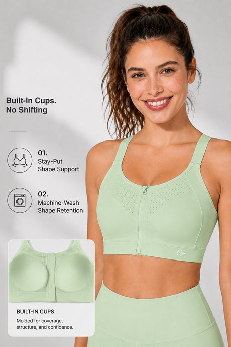 Power Zip Verstellbare Träger Gepolsterter Lauf-BH | Damen Sport-BH mit starkem Halt