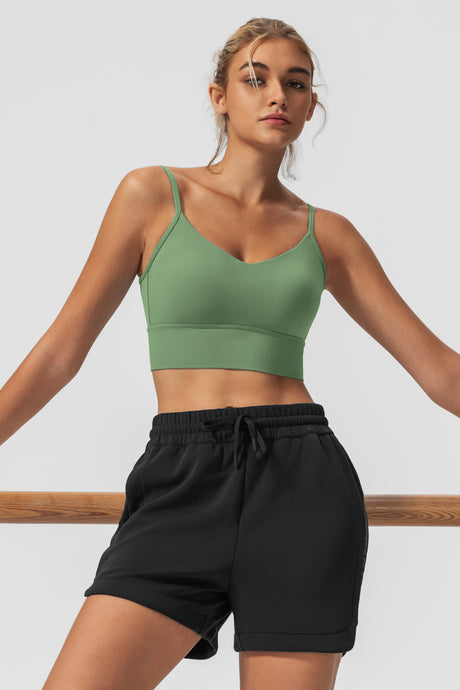 Echo Yoga-BH mit V-Ausschnitt, gerippt, gepolstert | Sport-BH mit leichter Unterstützung für Damen