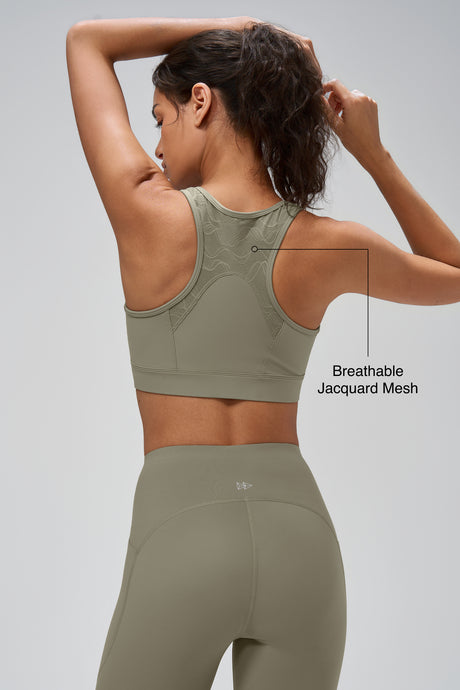 Power™ Zip Front Breathable Racerback Full Coverage High Support Sports Bra