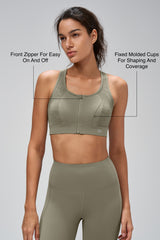 Power™ Zip Front Breathable Racerback Full Coverage High Support Sports Bra