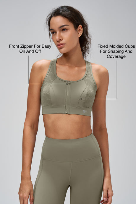 Power™ Zip Front Breathable Racerback Full Coverage High Support Sports Bra