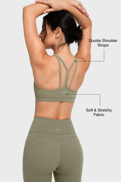 Gepolsterter Yoga-BH mit Shift-U-Ausschnitt und doppelten Trägern | Leicht stützender Sport-BH für Damen