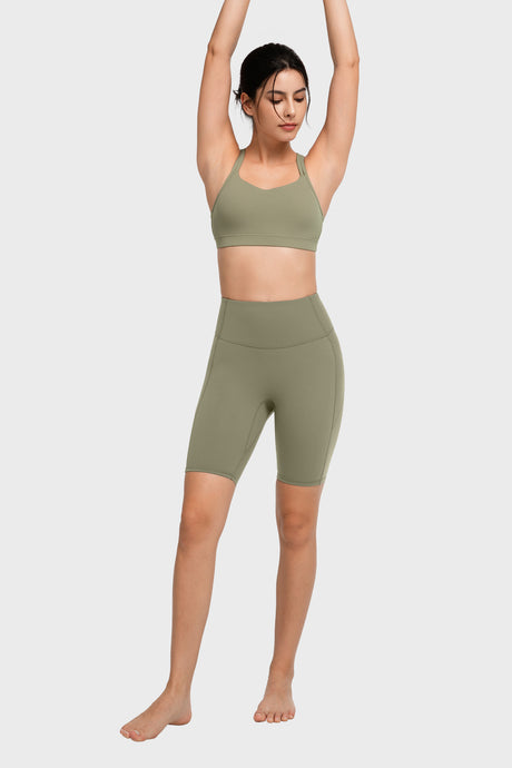 Gepolsterter Yoga-BH mit Shift-U-Ausschnitt und doppelten Trägern | Leicht stützender Sport-BH für Damen