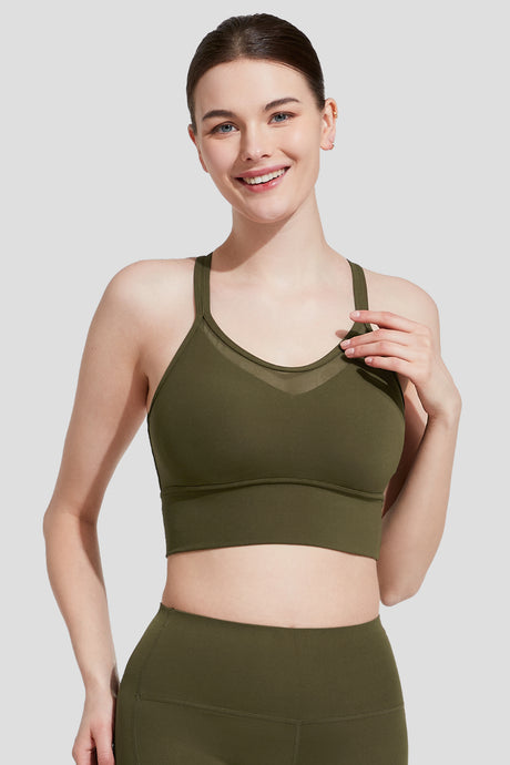 Shift™ Longline Mesh Strappy Padded Yoga Bra | Women's Light Support Sports Bra